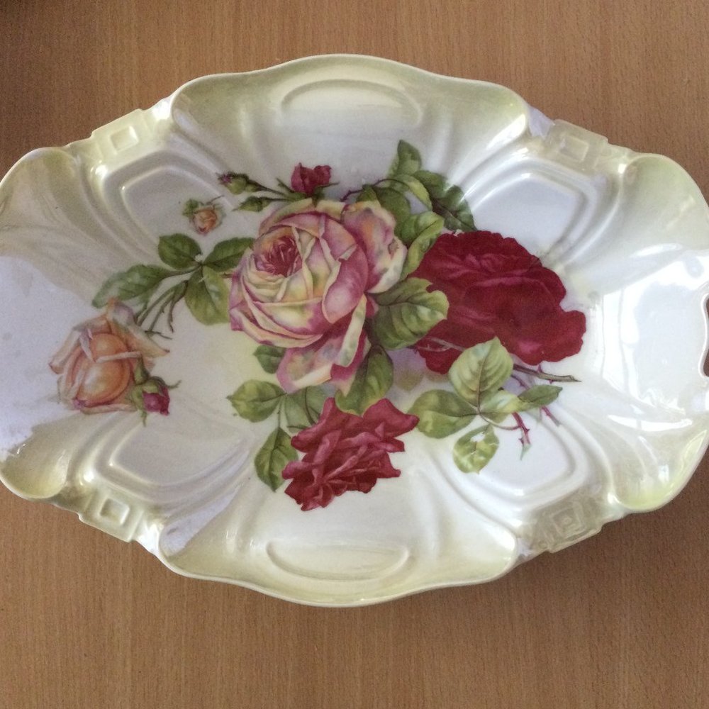Vintage Victoria Austria porcelain Platter Serving dish 13 3/8" rose design